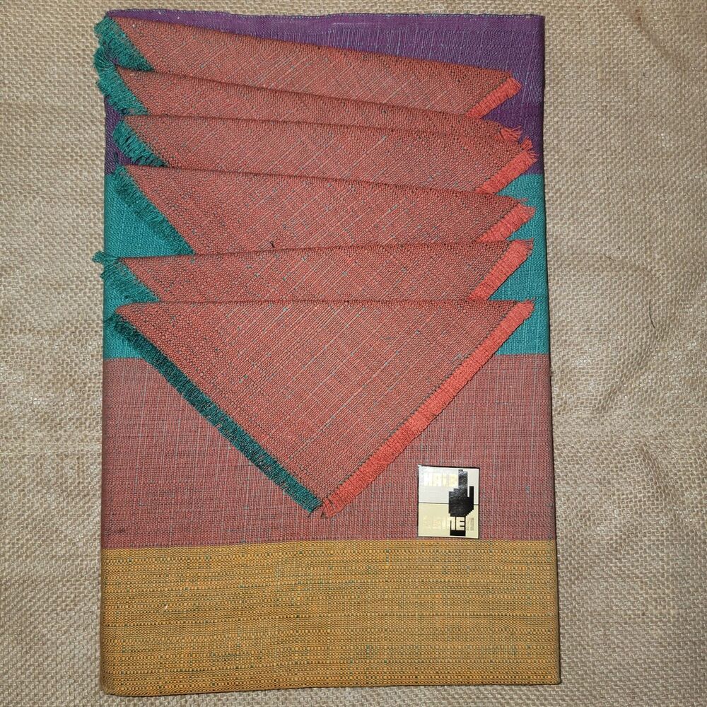 Vintage German Tablecloth And Napkins Red Green Purple Orange 52"x60"